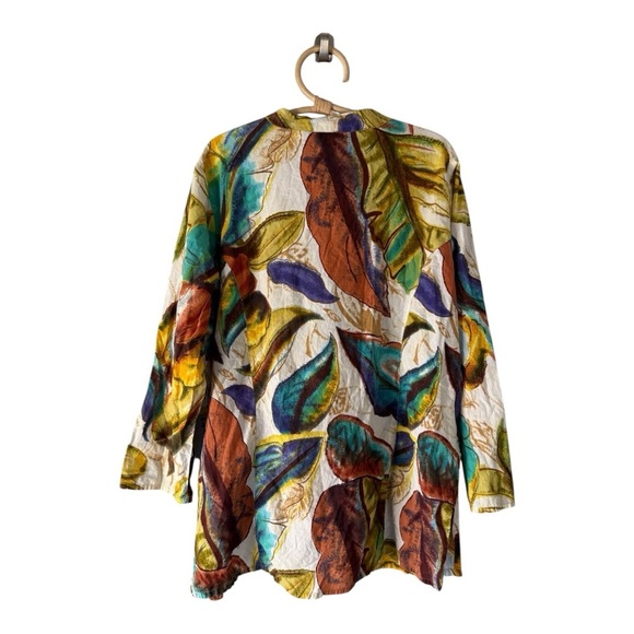 Life Style Split Neck Tunic Top Blouse Multicolor Tropical Leaf Print Size 1X - Picture 10 of 10
